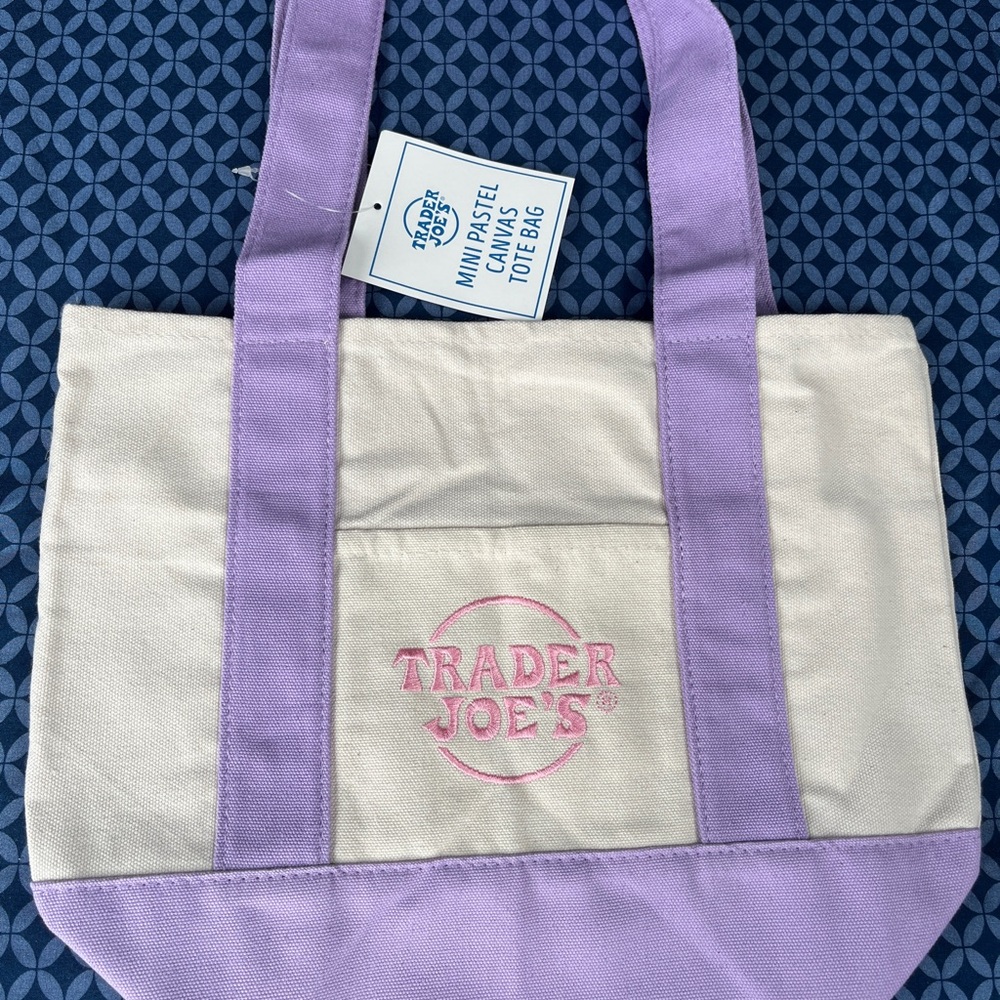 Trader Joe’s Purple and Cream Canvas Tote Bag limited edition new mini